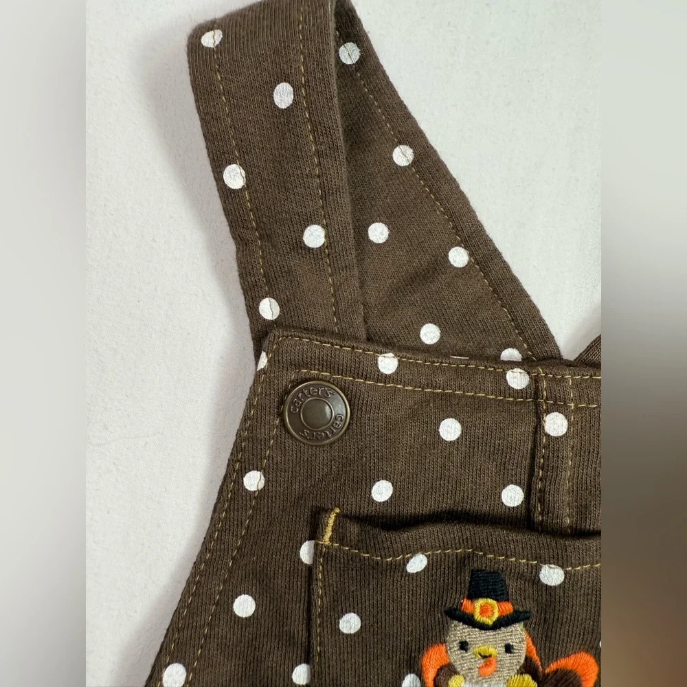 CARTER’S Girls Turkey Polka Dot Overall Jumper Dress 12M Thanksgiving Fall‎ Knit